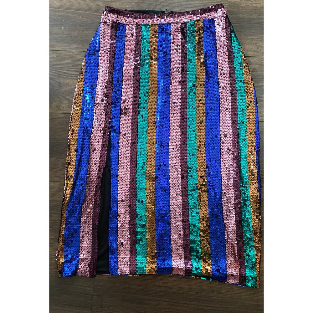 EUC Valencia & Vine Multicolor Sequin Striped Pencil Skirt M - Picture 10 of 10